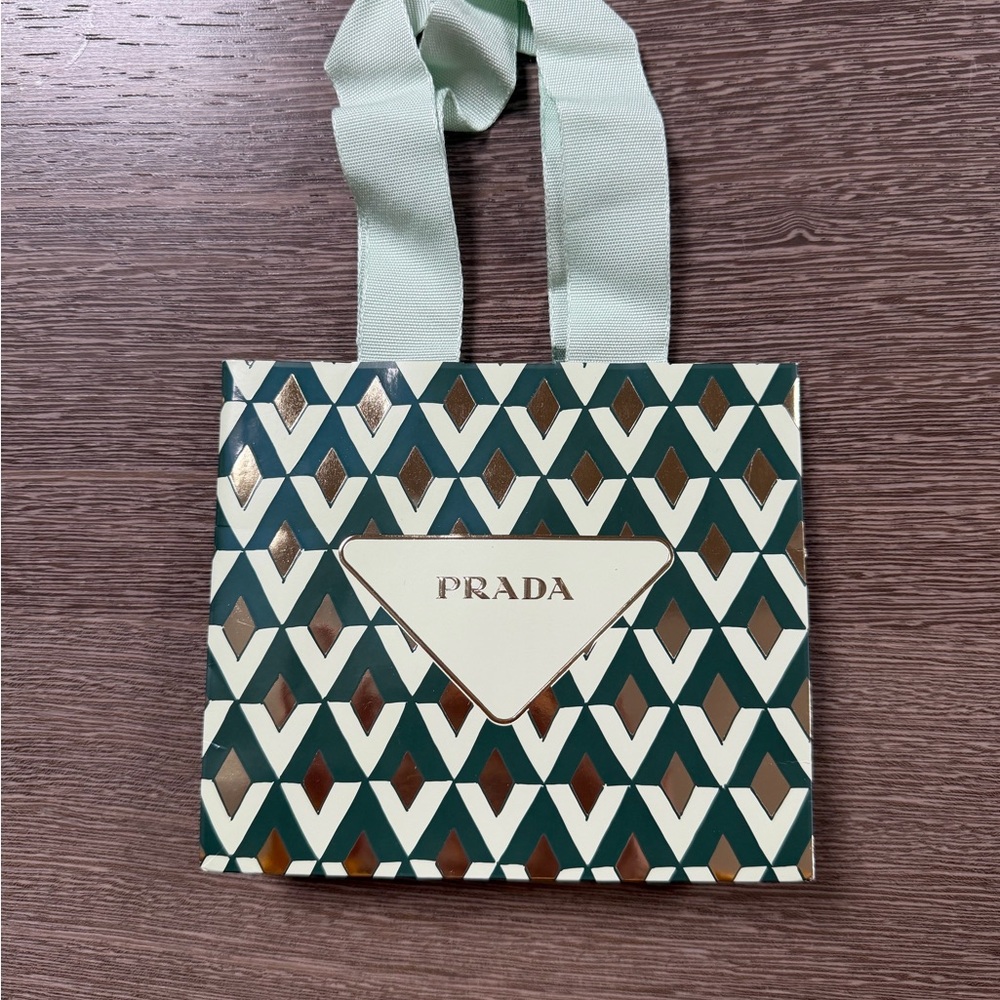 Prada Green and Gold Diamond Pattern mini paper shopping bag gift set dressing